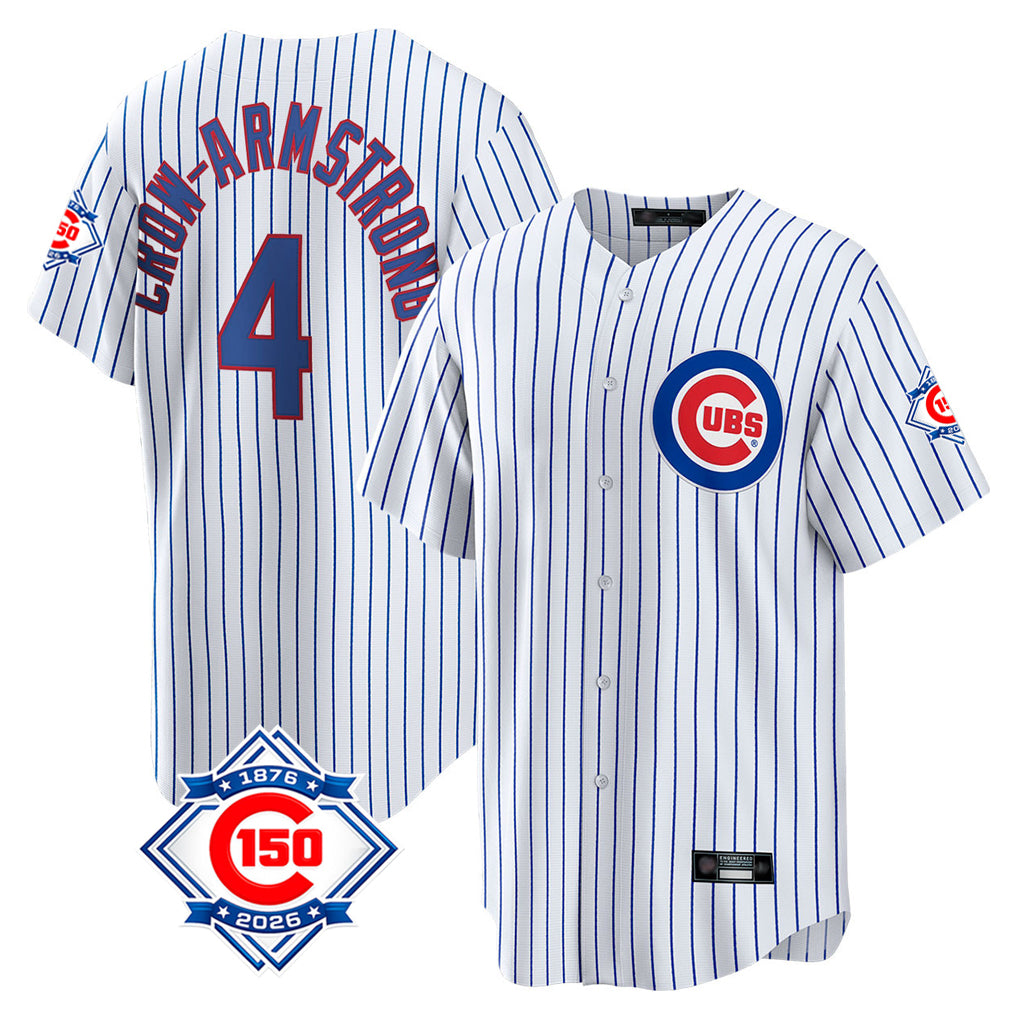 Davalo C.Cubs #4 Pete Crow-Armstrong Player White 150th Anniversary Home Game Stitched Jerseys