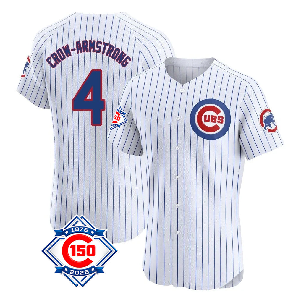 Davalo C.Cubs #4 Pete Crow-Armstrong Player White 150th Anniversary Limited Elite Home Game Stitched Jerseys