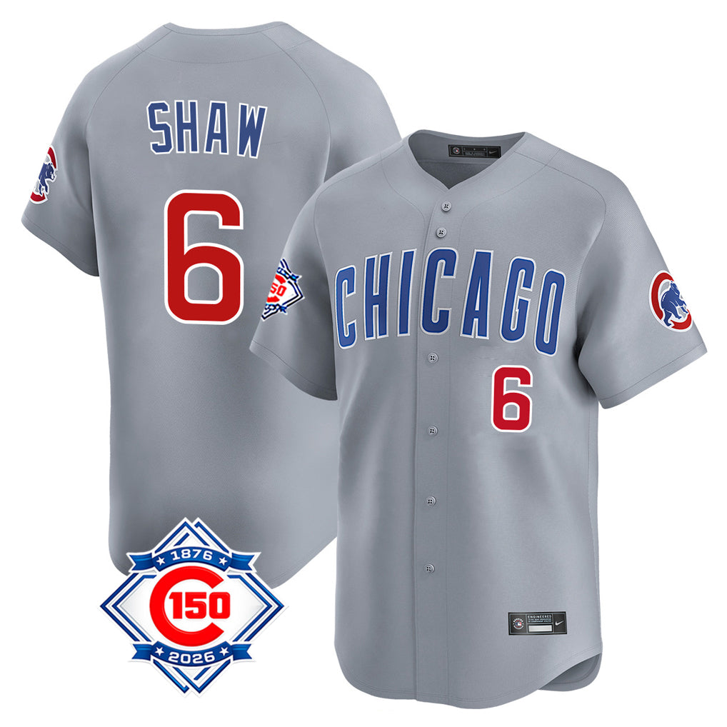 Davalo C.Cubs #6 Matt Shaw Player Gray Road 150th Anniversary Limited Home Stitched Jerseys