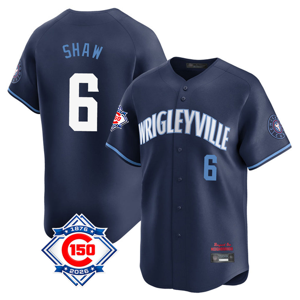 Davalo C.Cubs #6 Matt Shaw Player Navy City Connect 150th Anniversary Limited Home Stitched Jerseys