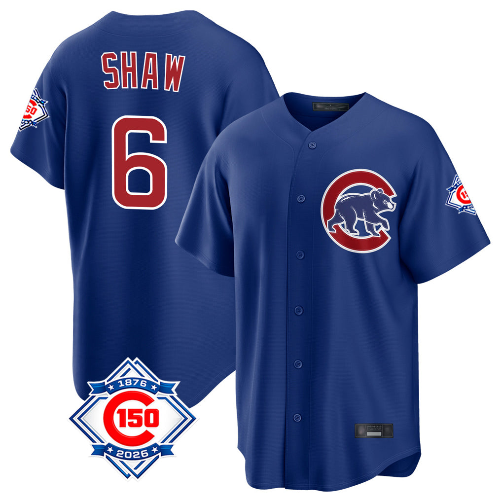 Davalo C.Cubs #6 Matt Shaw Player Royal 150th Anniversary Home Game Stitched Jerseys