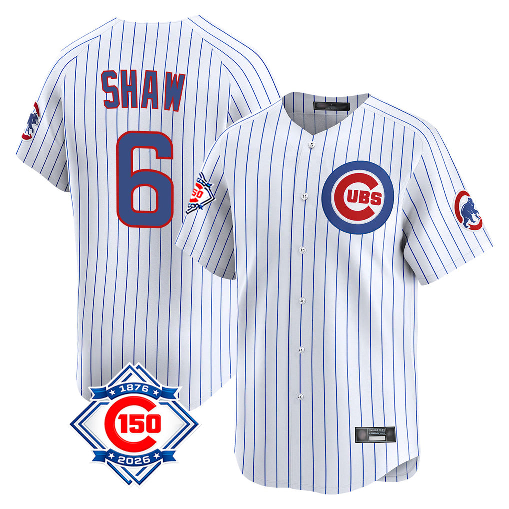Davalo C.Cubs #6 Matt Shaw Player White 150th Anniversary Limited Home Game Stitched Jerseys