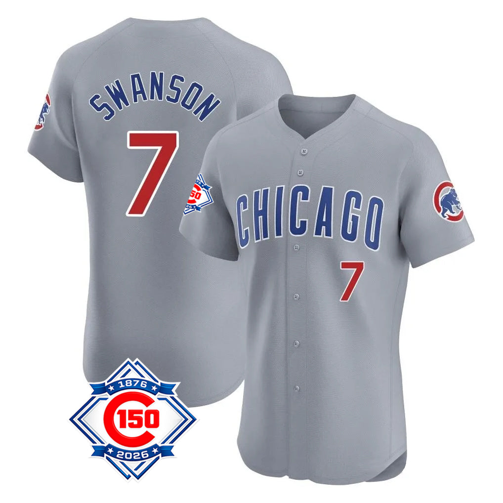 Davalo C.Cubs #7 Dansby Swanson Player Gray Road 150th Anniversary Limited Elite Home Stitched Jerseys