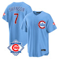 Davalo C.Cubs #7 Dansby Swanson Player Light Blue 150th Anniversary Home Game Stitched Jerseys