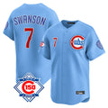 Davalo C.Cubs #7 Dansby Swanson Player Light Blue 150th Anniversary Limited Home Stitched Jerseys