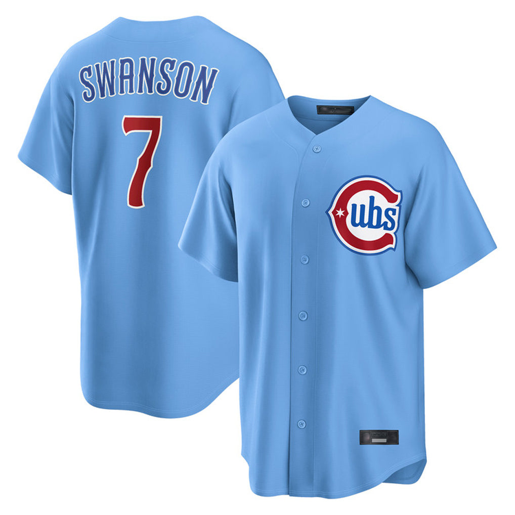 Davalo C.Cubs #7 Dansby Swanson Player Light Blue Home Game Stitched Jerseys