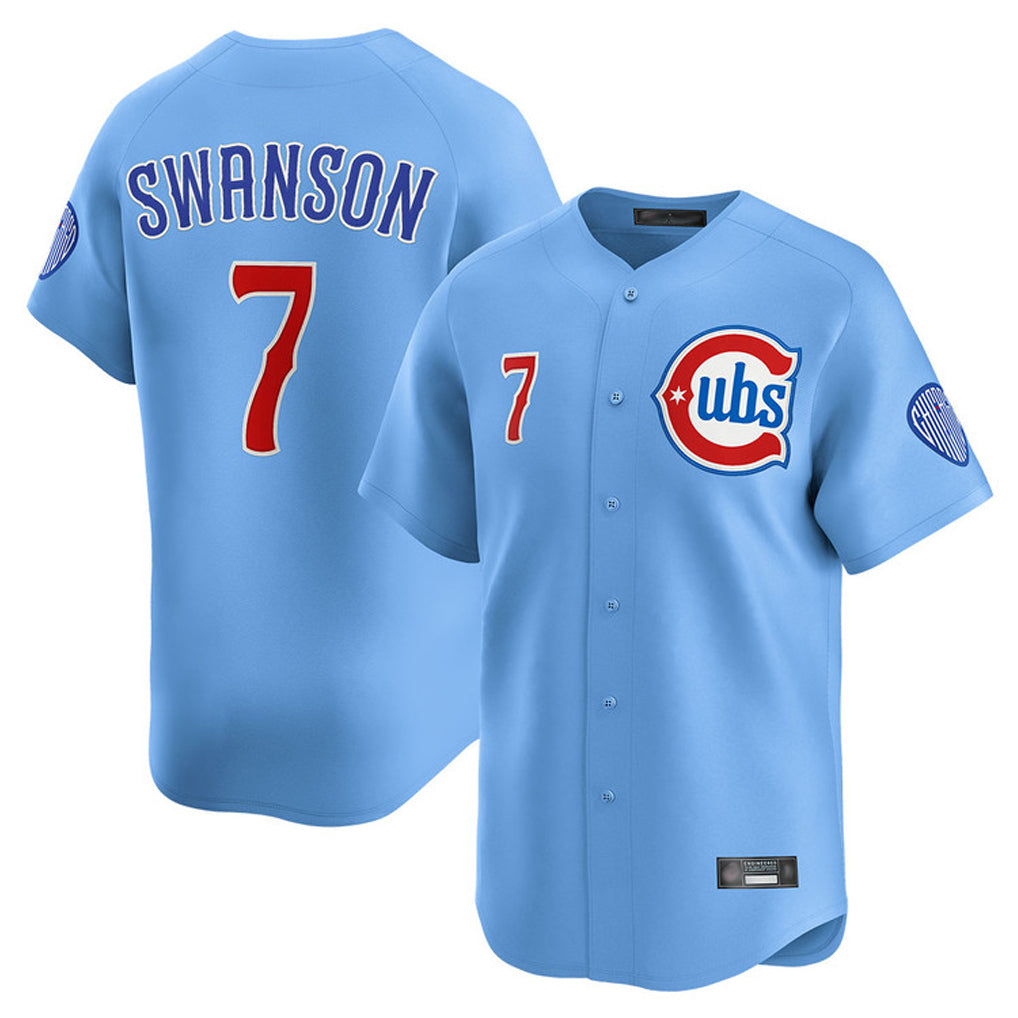 Davalo C.Cubs #7 Dansby Swanson Player Light Blue Limited Home Stitched Jerseys