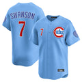 Davalo C.Cubs #7 Dansby Swanson Player Light Blue Limited Home Stitched Jerseys