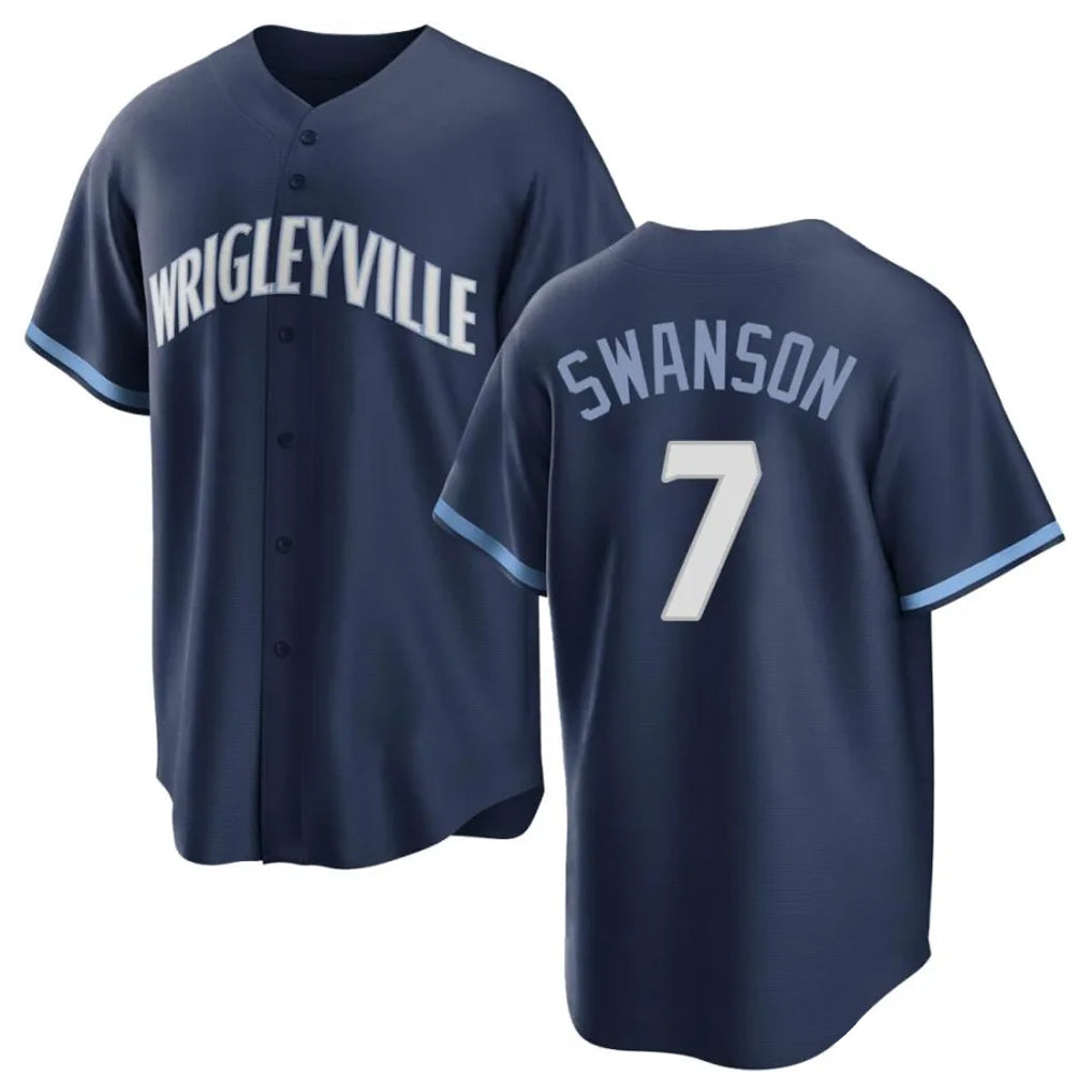 Davalo C.Cubs #7 Dansby Swanson Player Navy City Connect Home Game Stitched Jerseys