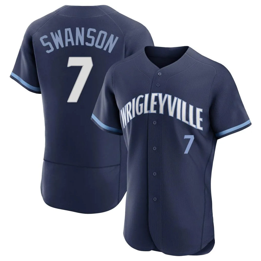 Davalo C.Cubs #7 Dansby Swanson Player Navy City Connect Limited Elite Home Stitched Jerseys