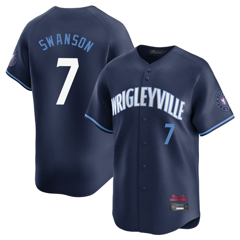 Davalo C.Cubs #7 Dansby Swanson Player Navy City Connect Limited Home Stitched Jerseys