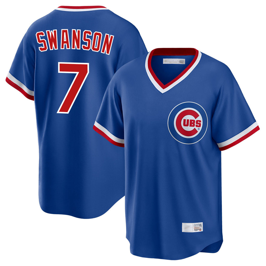 Davalo C.Cubs #7 Dansby Swanson Player Royal T-shirt Cooperstown Collection Limited Stitched Jerseys