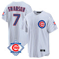 Davalo C.Cubs #7 Dansby Swanson Player White 150th Anniversary Home Game Stitched Jerseys