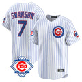Davalo C.Cubs #7 Dansby Swanson Player White 150th Anniversary Limited Home Game Stitched Jerseys