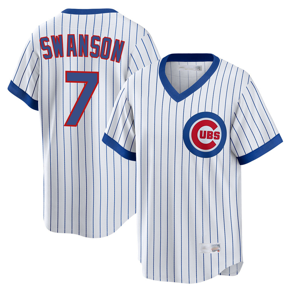 Davalo C.Cubs #7 Dansby Swanson Player White T-shirt Cooperstown Collection Limited Stitched Jerseys