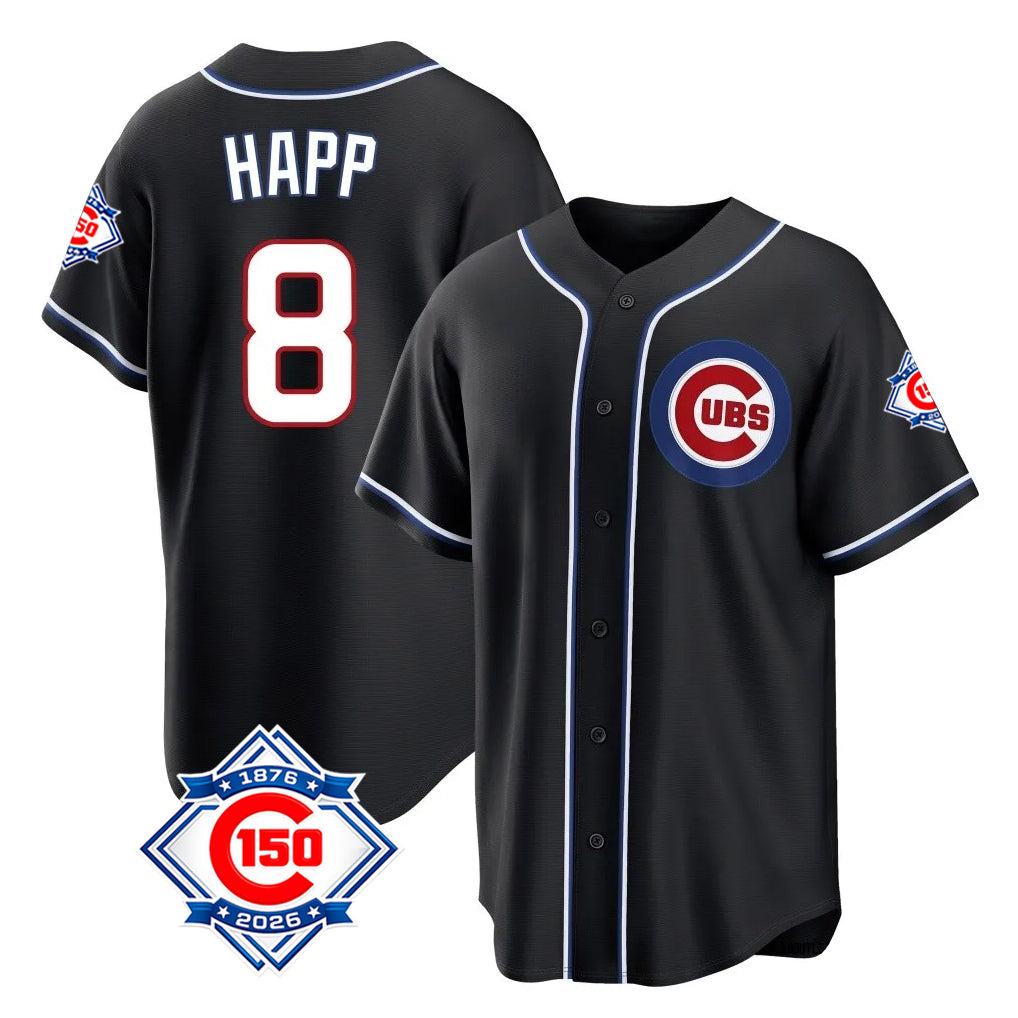 Davalo C.Cubs #8 Ian Happ Player Black Fashion Out 150th Anniversary Game Stitched Jerseys