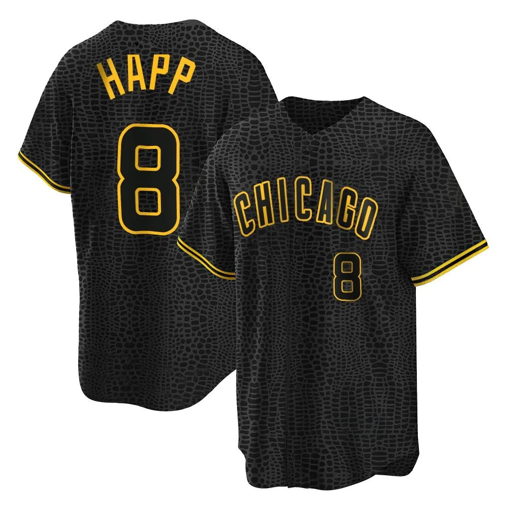 Davalo C.Cubs #8 Ian Happ Player Black Snake Skin City Game Stitched Jerseys