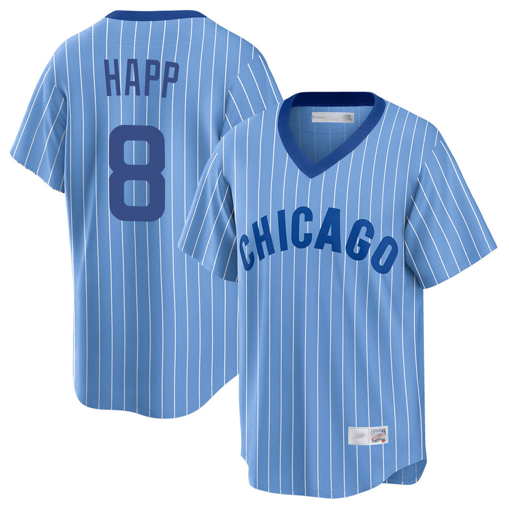 Davalo C.Cubs #8 Ian Happ Player Blue T-shirt Cooperstown Collection Limited Stitched Jerseys