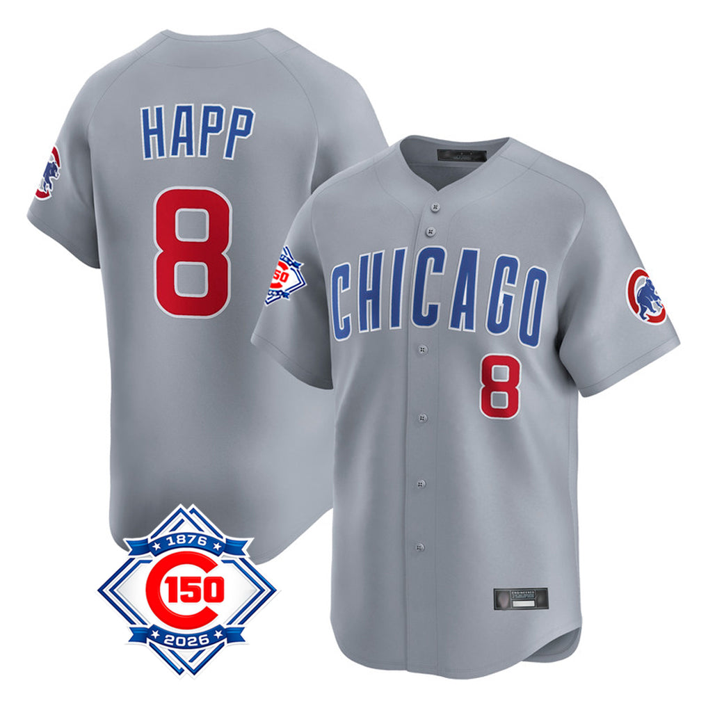 Davalo C.Cubs #8 Ian Happ Player Gray Road 150th Anniversary Limited Home Stitched Jerseys