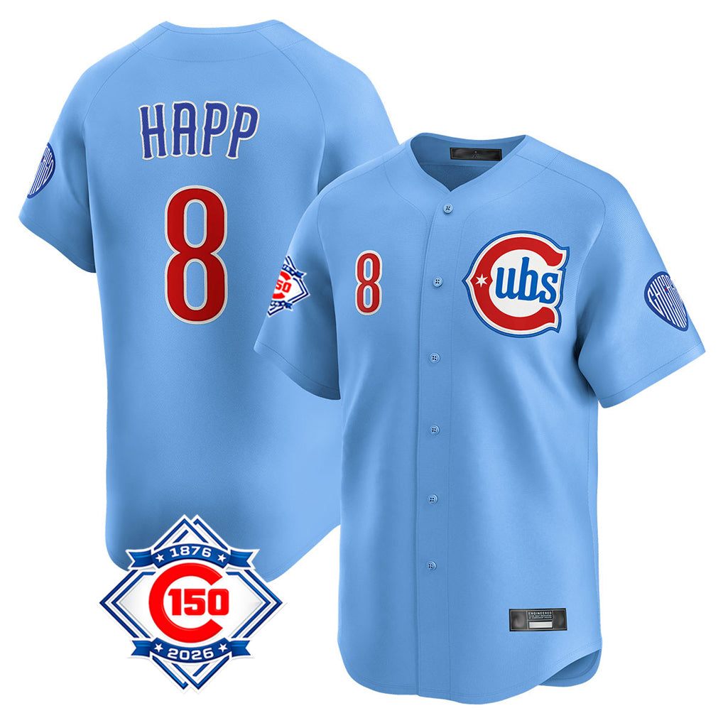 Davalo C.Cubs #8 Ian Happ Player Light Blue 150th Anniversary Limited Home Stitched Jerseys