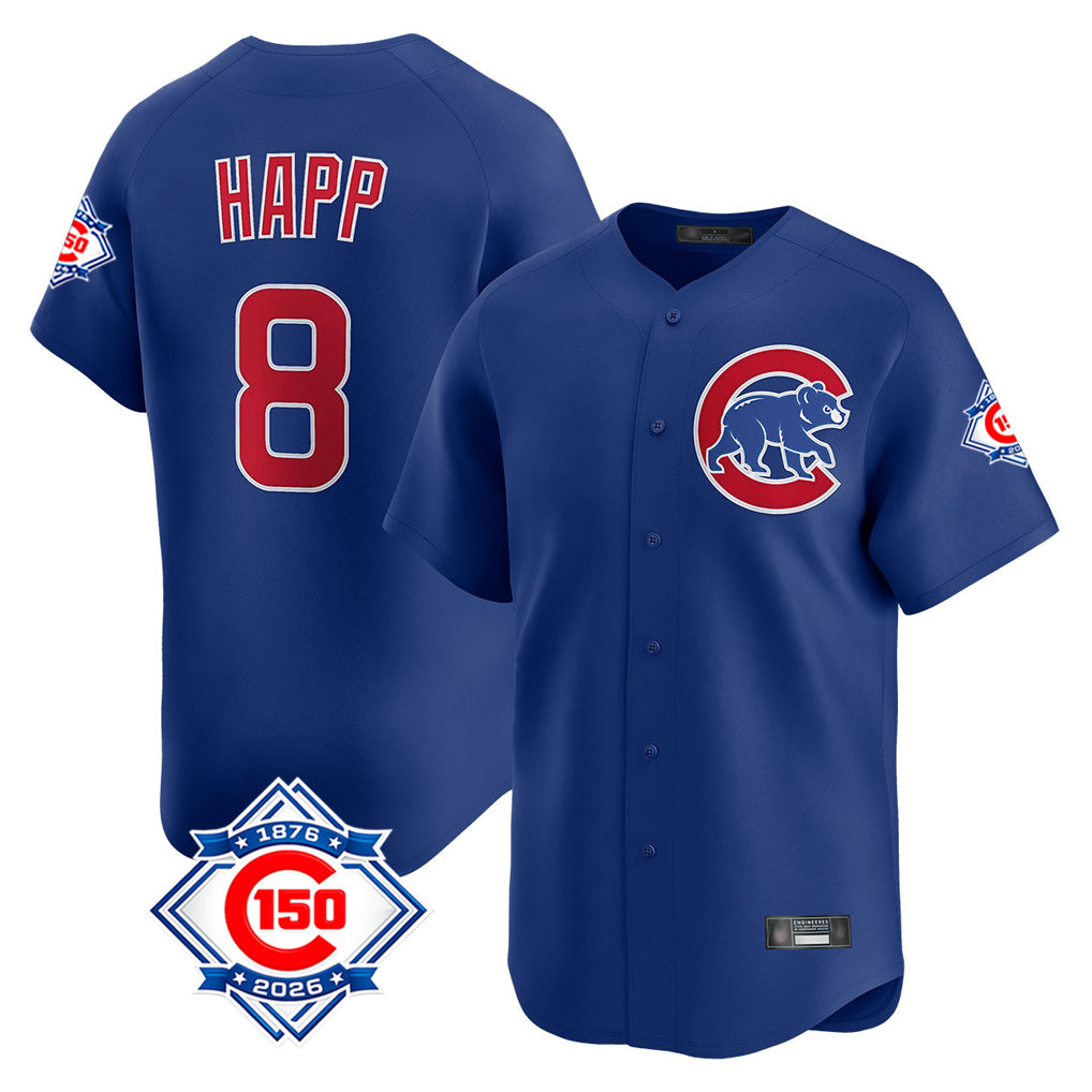 Davalo C.Cubs #8 Ian Happ Player Royal 150th Anniversary Limited Home Stitched Jerseys