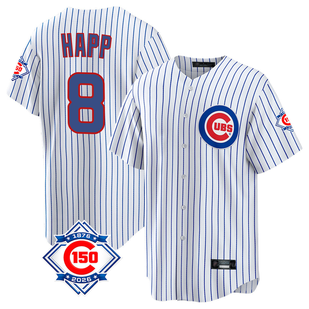 Davalo C.Cubs #8 Ian Happ Player White 150th Anniversary Home Game Stitched Jerseys