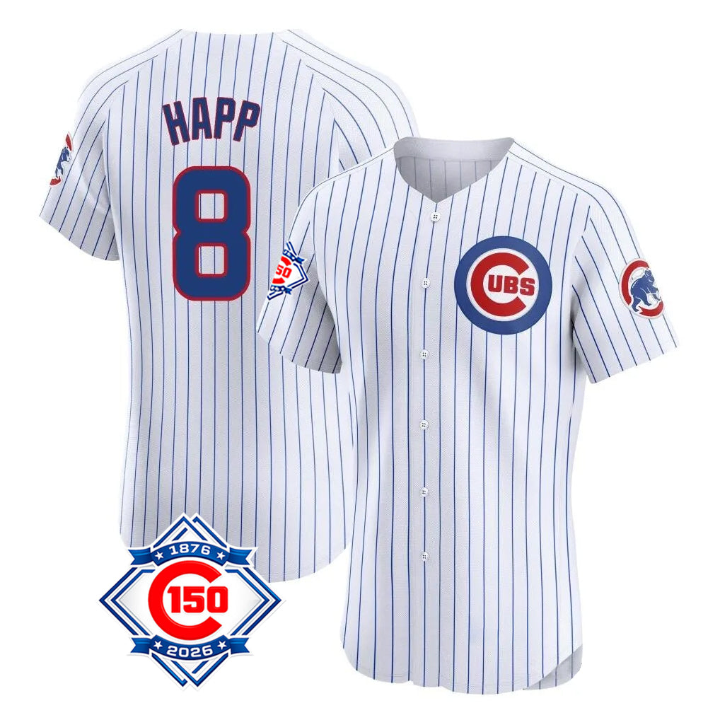 Davalo C.Cubs #8 Ian Happ Player White 150th Anniversary Limited Elite Home Game Stitched Jerseys