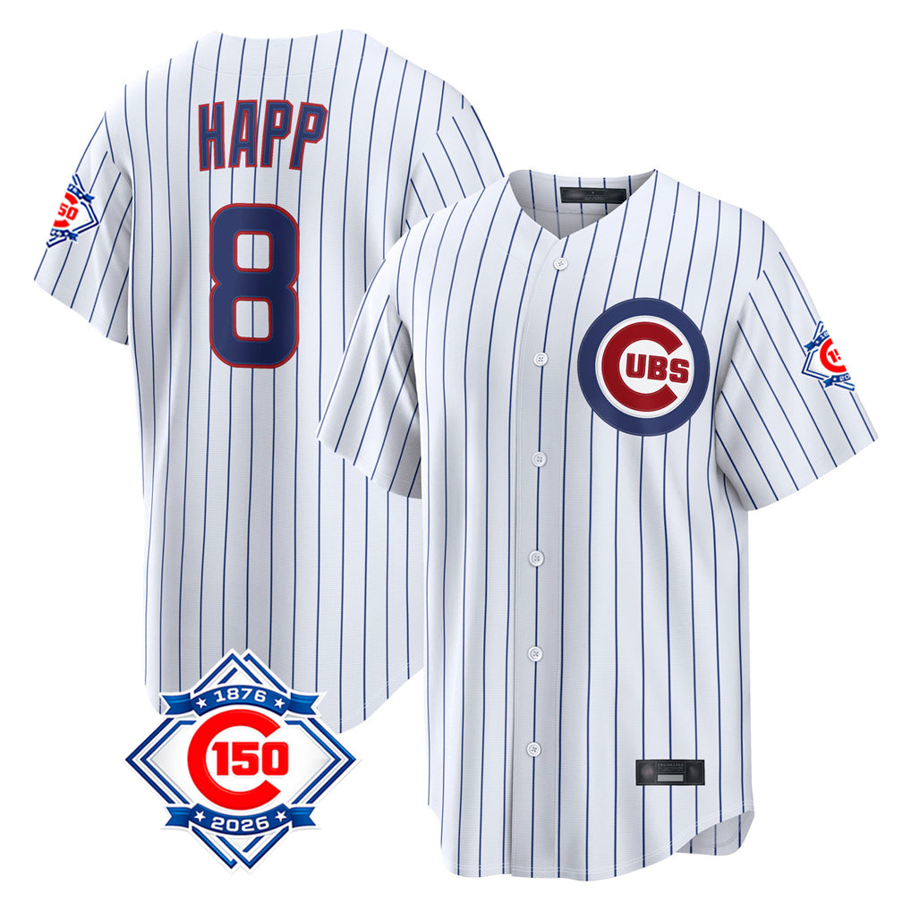Davalo C.Cubs #8 Ian Happ Player White 150th Anniversary Limited Home Game Stitched Jerseys