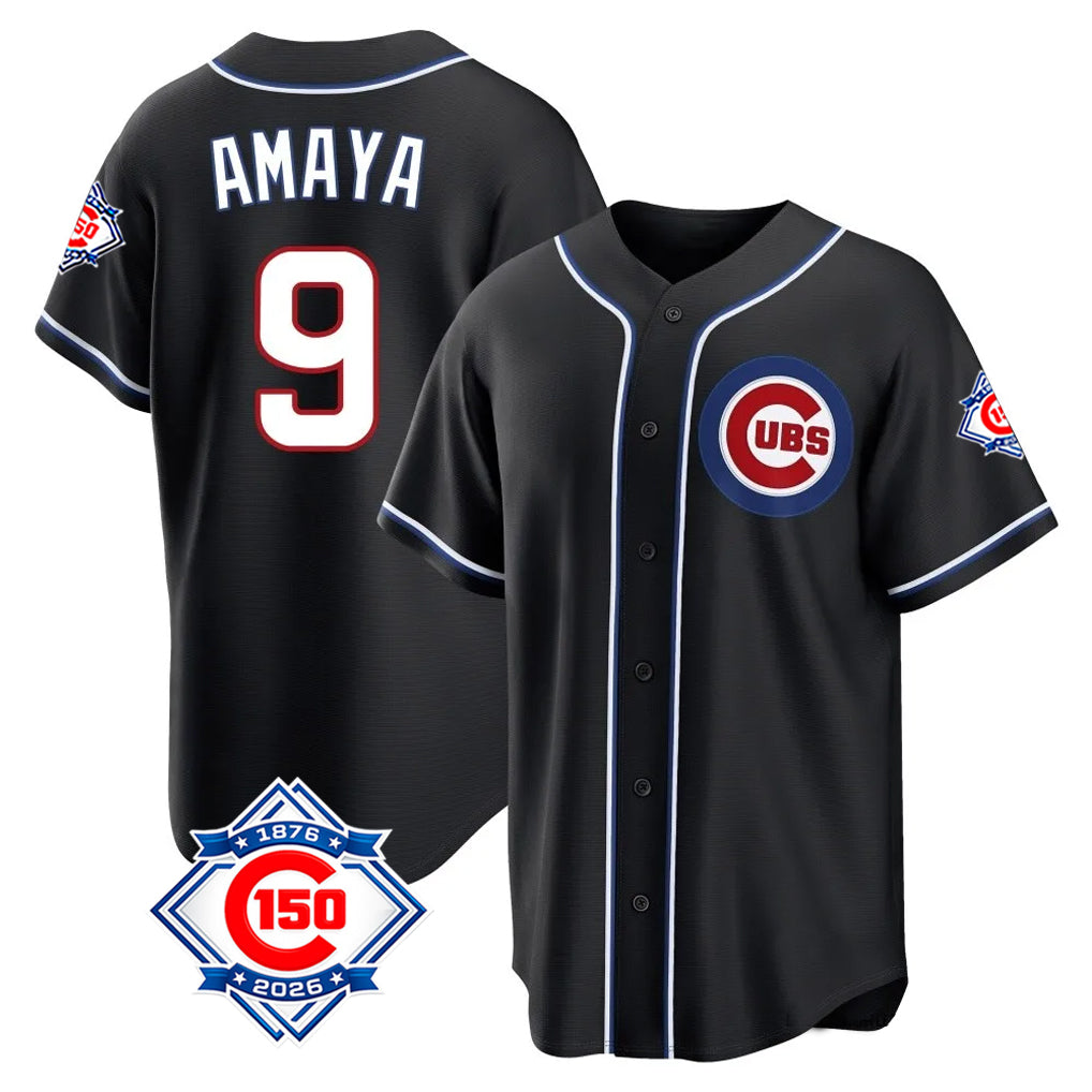 Davalo C.Cubs #9 Miguel Amaya Player Black Fashion Out 150th Anniversary Game Stitched Jerseys