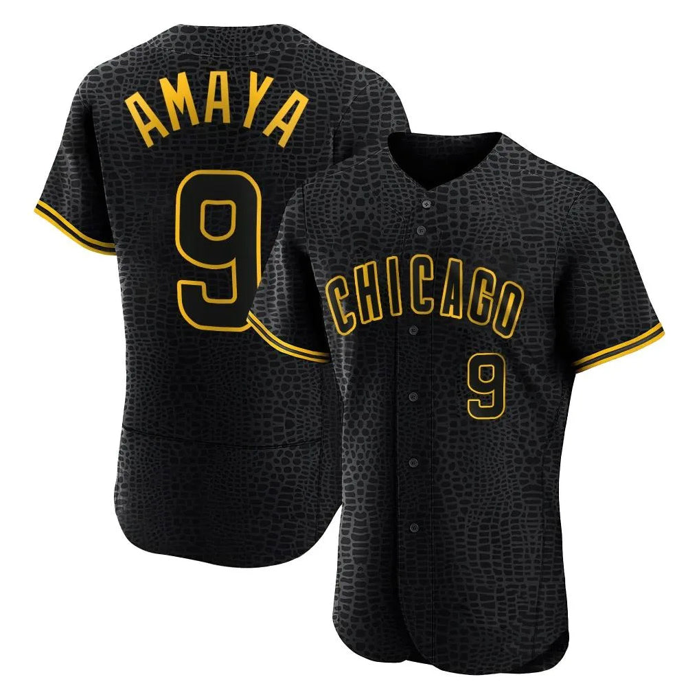 Davalo C.Cubs #9 Miguel Amaya Player Black Snake Skin City Limited Elite Home Game Stitched Jerseys