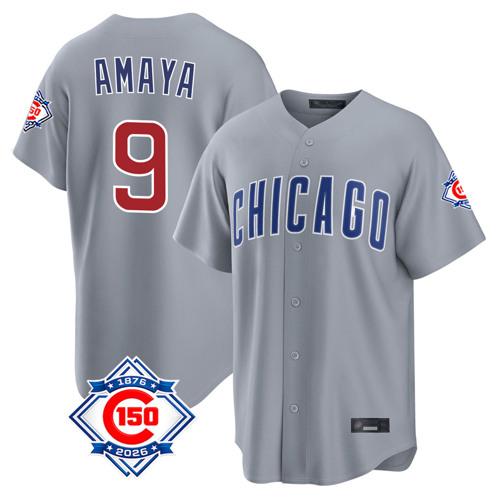 Davalo C.Cubs #9 Miguel Amaya Player Gray 150th Anniversary Home Game Stitched Jerseys