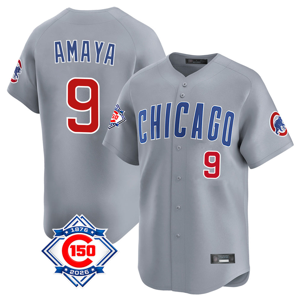 Davalo C.Cubs #9 Miguel Amaya Player Gray Road 150th Anniversary Limited Home Stitched Jerseys