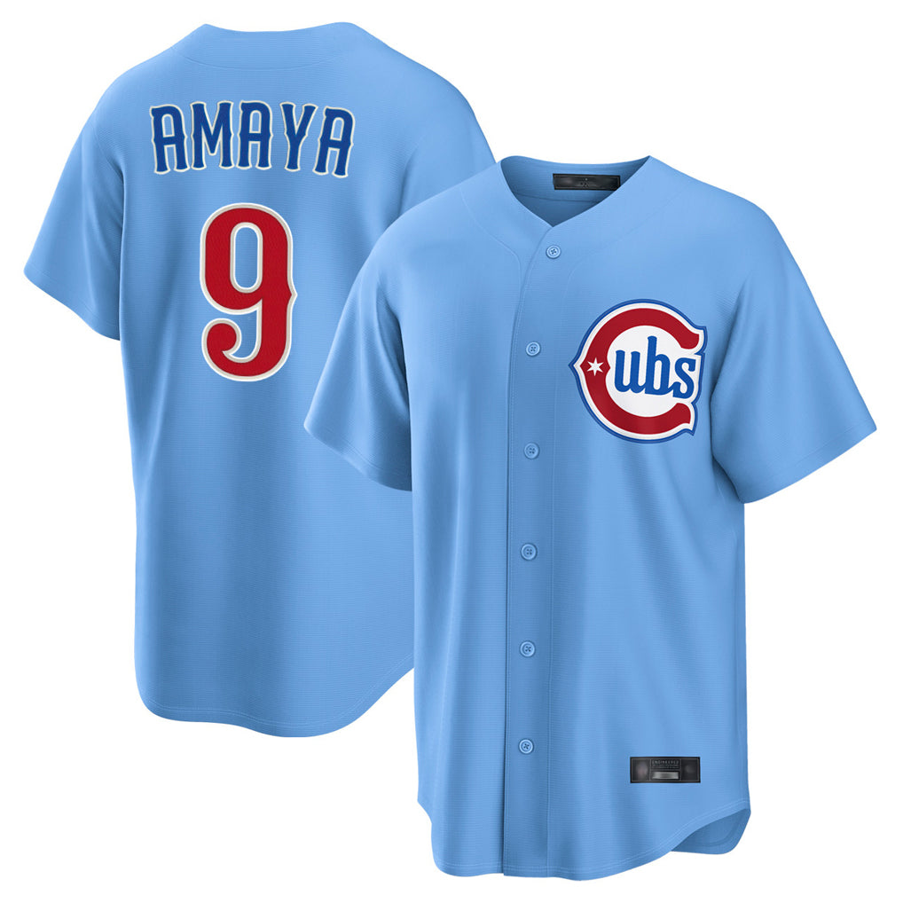 Davalo C.Cubs #9 Miguel Amaya Player Light Blue Home Game Stitched Jerseys
