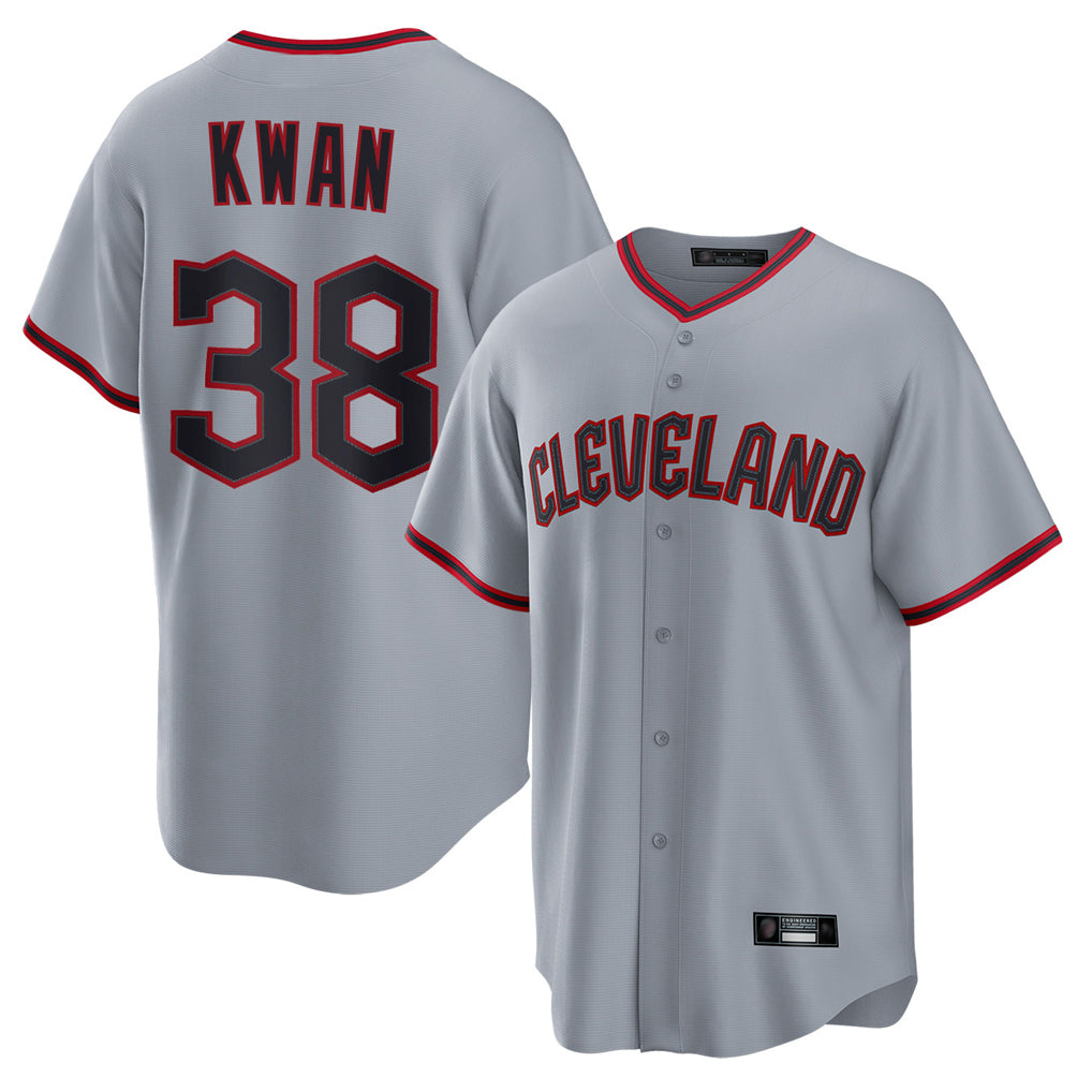 Davalo C.Guardians #38 Steven Kwan Player Gray Home Game Stitched Jerseys