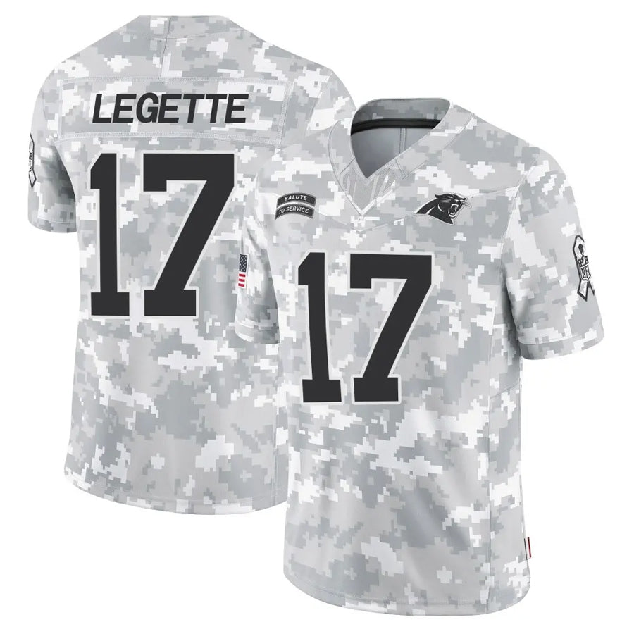 Davalo C.Panthers #17 Xavier Legette Player Salute to Service Limited Arctic Camo Stitched Jerseys