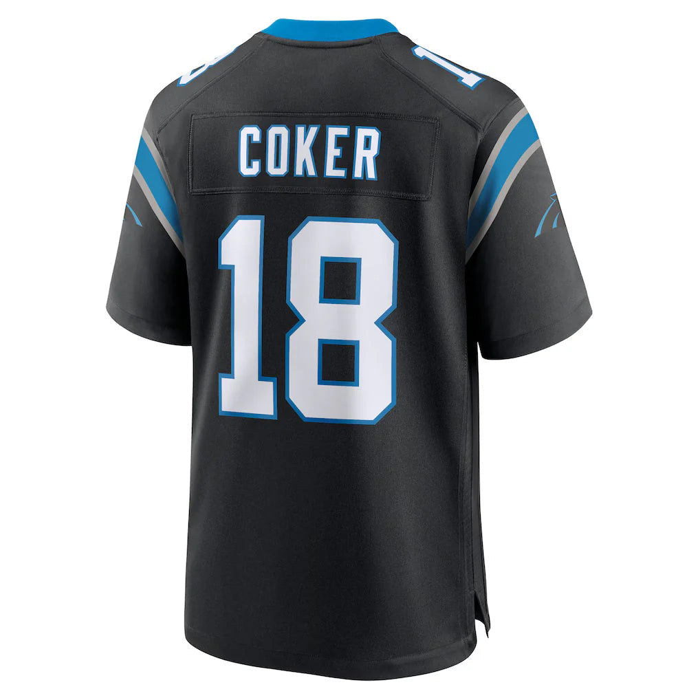 Davalo C.Panthers #18 Jalen Coker Player Black Home Game Stitched Jerseys