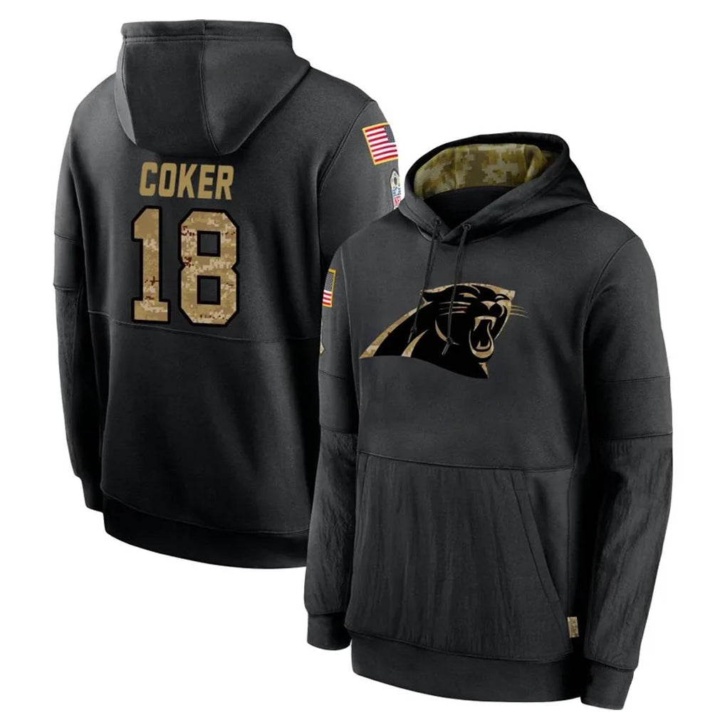 Davalo C.Panthers #18 Jalen Coker Player Black Salute to Service Pullover Hoodies Limited Game Stitched Jerseys