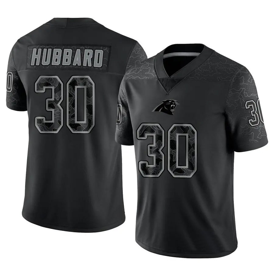 Davalo C.Panthers #30 Chuba Hubbard Player Black Limited Reflective Stitched Jerseys