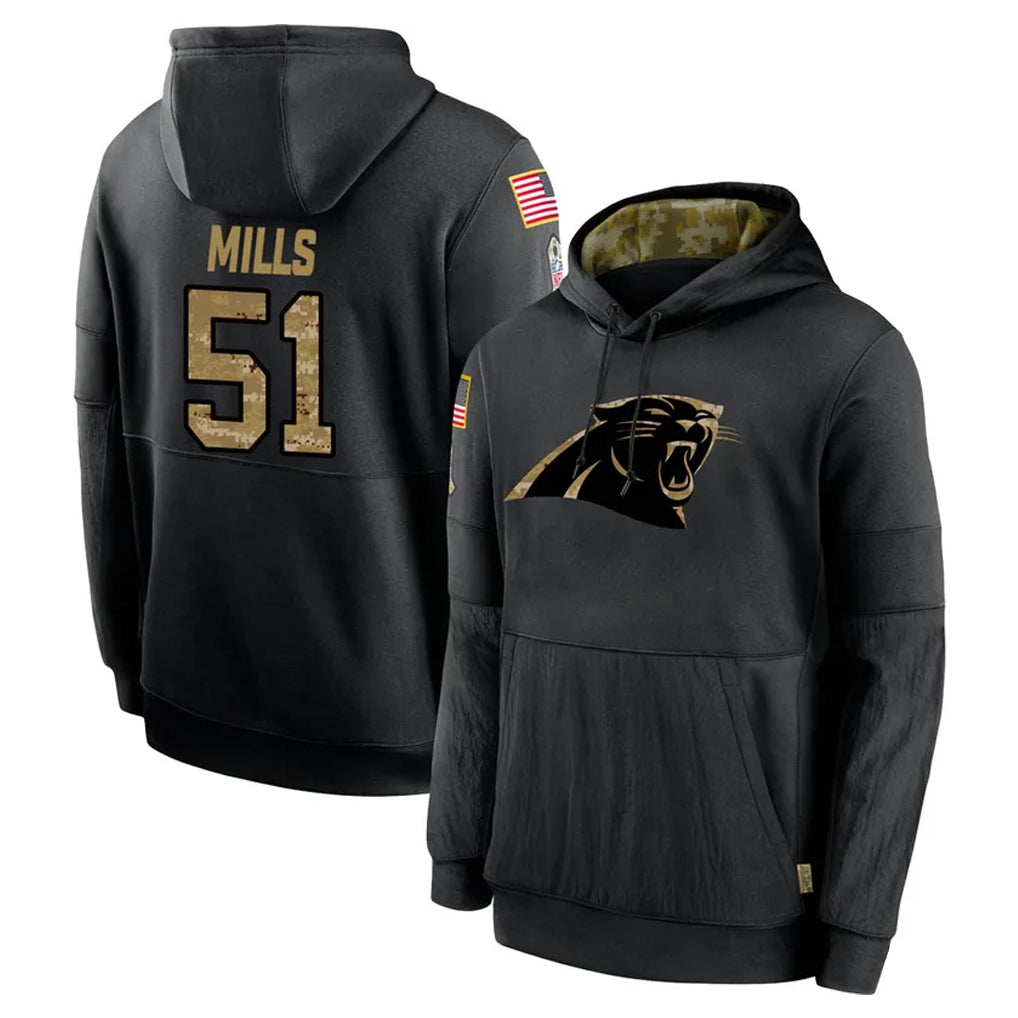 Davalo C.Panthers #51 Sam Mills Player Black Salute to Service Pullover Hoodies Limited Game Stitched Jerseys