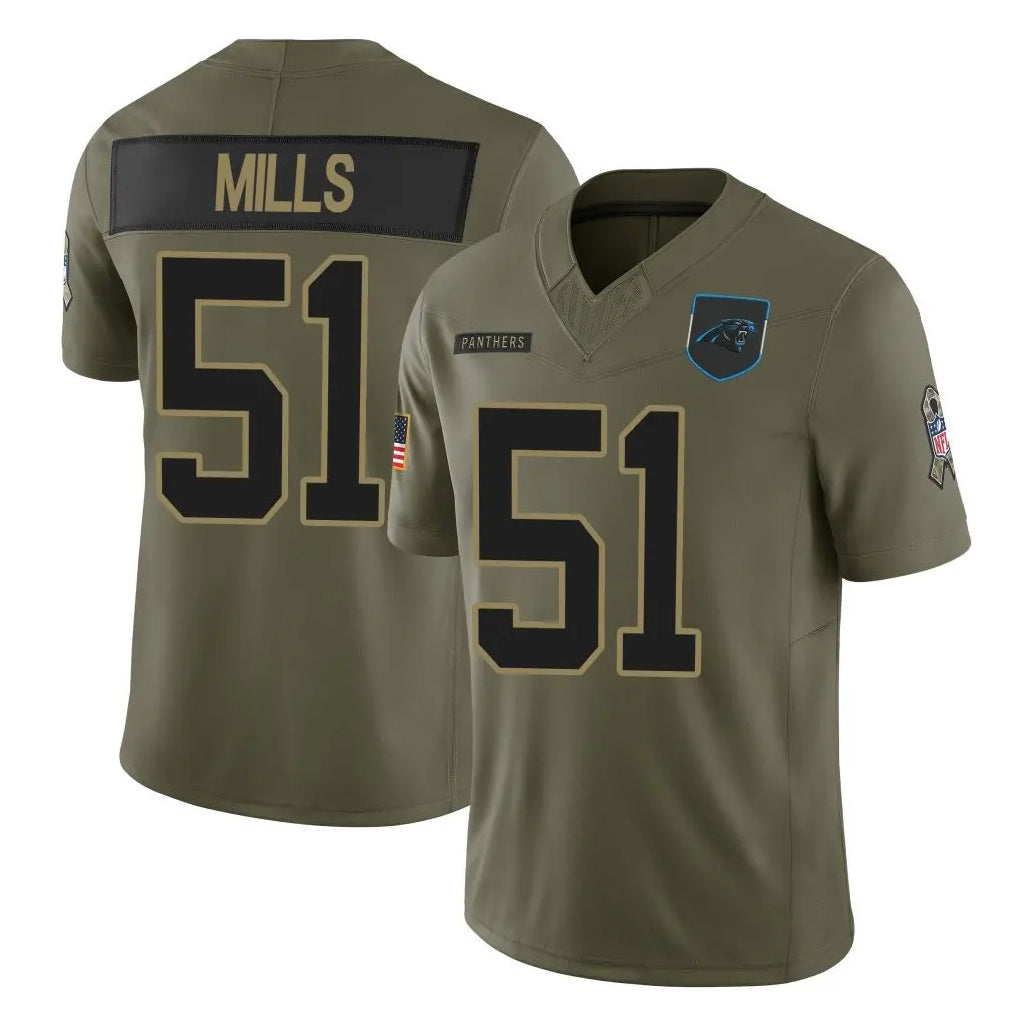 Davalo C.Panthers #51 Sam Mills Player Olive Salute to Service Limited Home Game Stitched Jerseys