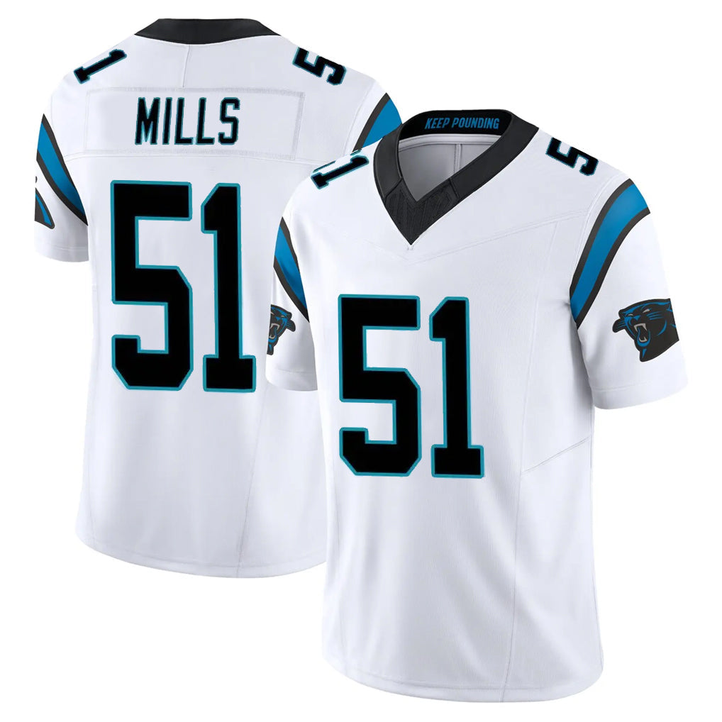 Davalo C.Panthers #51 Sam Mills Player White Vapor F.U.S.E. Limited Home Game Stitched Jerseys