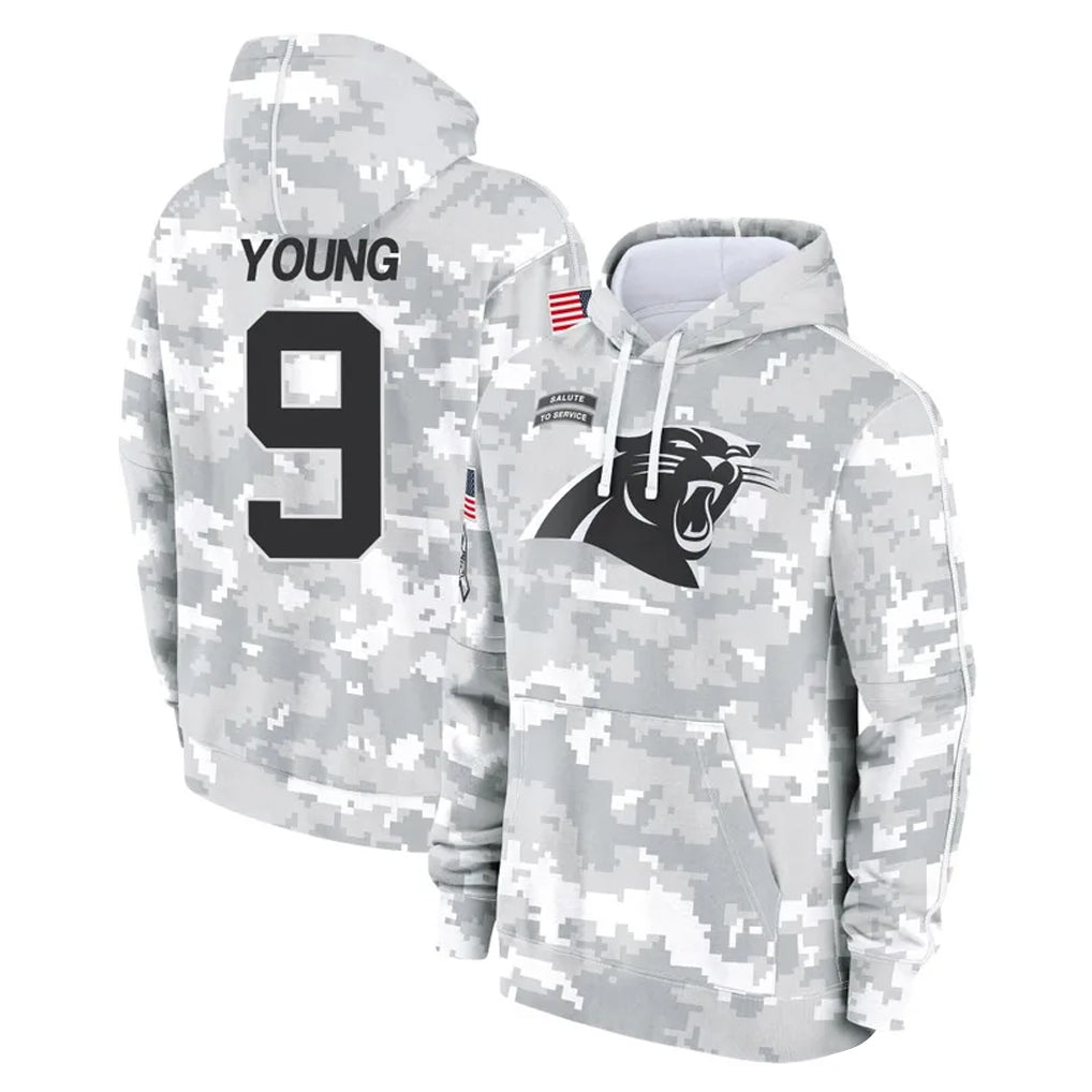 Davalo C.Panthers #9 Bryce Young Player Arctic Camo Salute to Service Pullover Hoodies Limited Game Stitched Jerseys