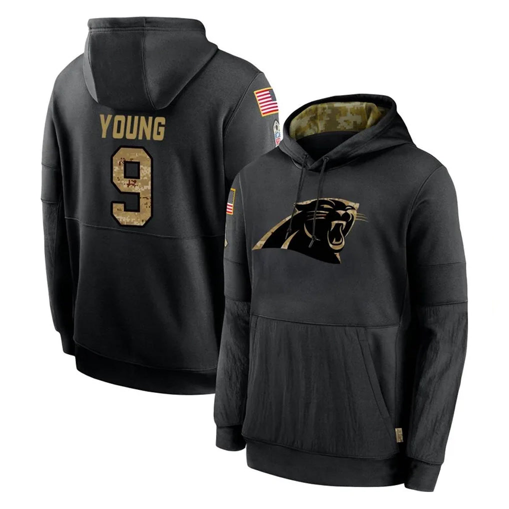Davalo C.Panthers #9 Bryce Young Player Black Salute to Service Pullover Hoodies Limited Game Stitched Jerseys