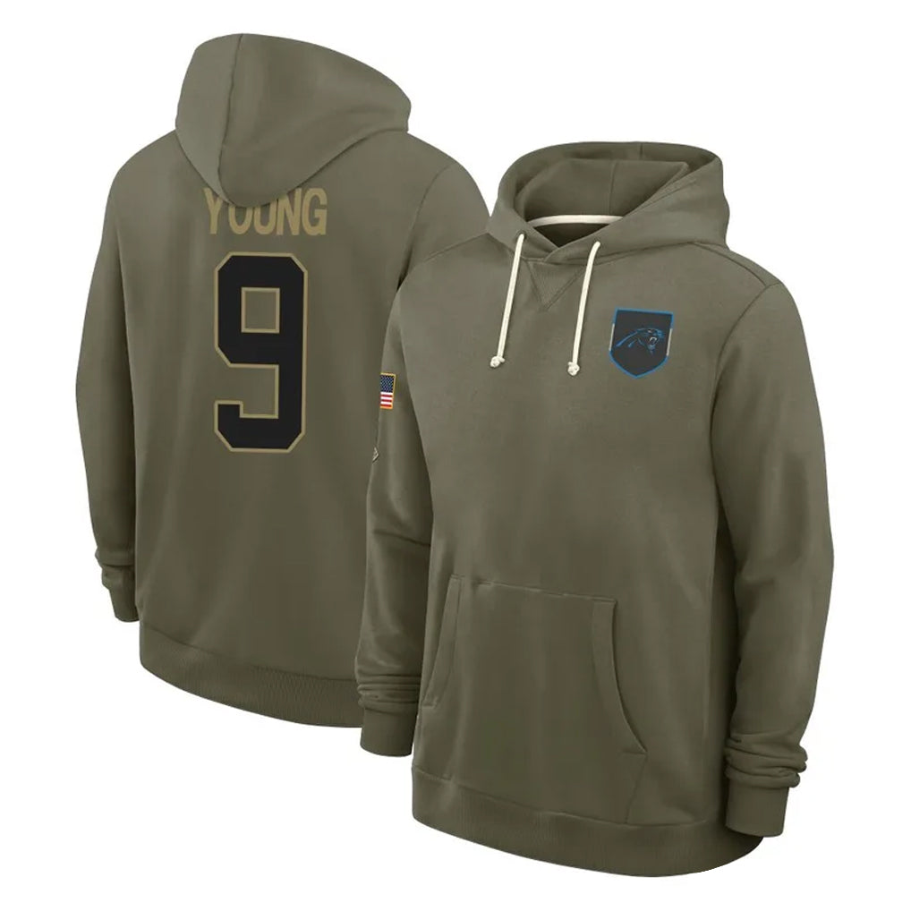Davalo C.Panthers #9 Bryce Young Player Olive Salute to Service Hoodies Game Stitched Jerseys