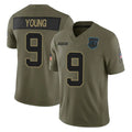Davalo C.Panthers #9 Bryce Young Player Olive Salute to Service Limited Home Game Stitched Jerseys
