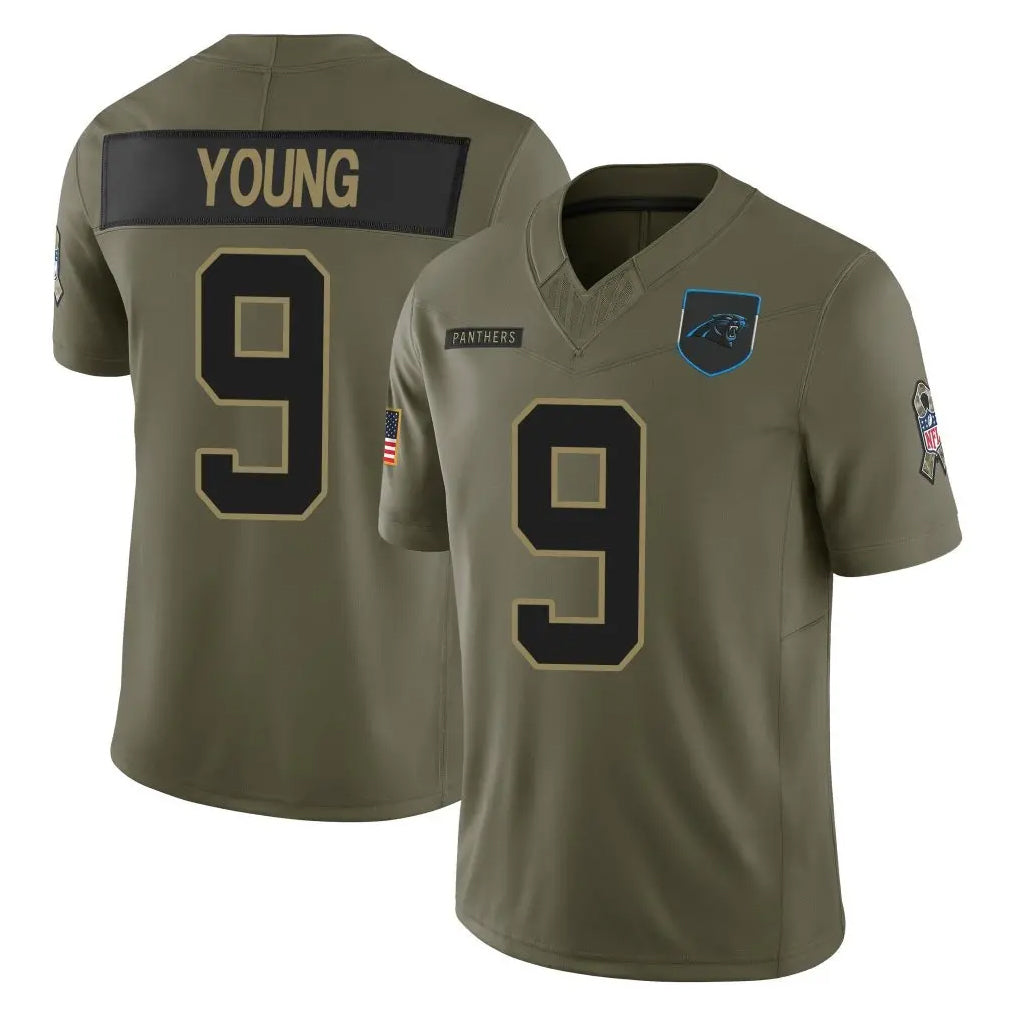 Davalo C.Panthers #9 Bryce Young Player Olive Salute to Service Limited Home Game Stitched Jerseys