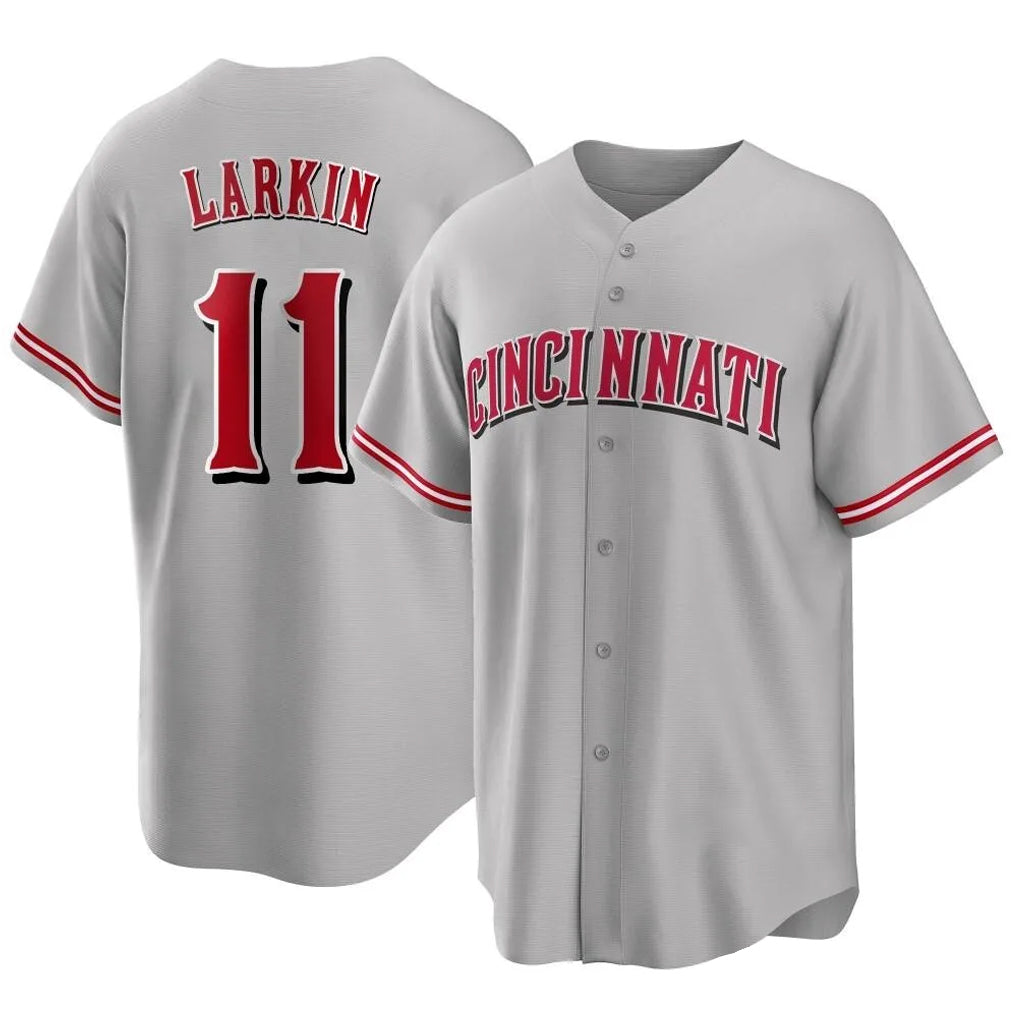 Davalo C.Reds #11 Barry Larkin Player Gray Home Game Stitched Jerseys