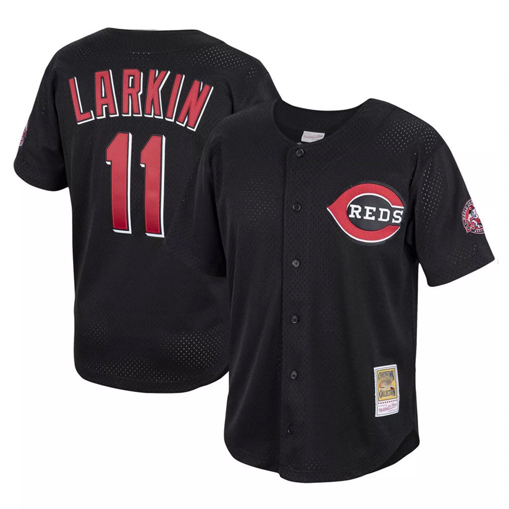 Davalo C.Reds #11 Barry Larkin Player Mitchell & Ness Black Throwback Cooperstown Mesh Game Stitched Jerseys