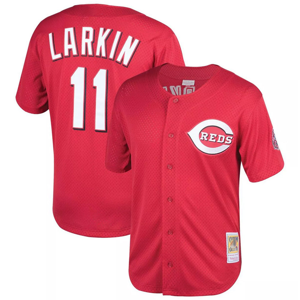 Davalo C.Reds #11 Barry Larkin Player Mitchell & Ness Red Throwback Cooperstown Mesh Game Stitched Jerseys