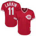 Davalo C.Reds #11 Barry Larkin Player Mitchell & Ness Red Throwback Cooperstown Mesh T-shirt Game Stitched Jerseys